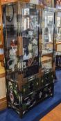 Chinese Style Black Lacquered Display Unit Painted Chinoiserie Design Throughout,