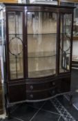 Victorian Mahogany Display Cabinet Central Bow Fronted Glazed Door, With Astral Glazed Side Panels