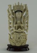 Chinese 20th Century Carved Ivory Deity Figure with Eighteen Arms,