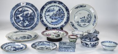 Collection Of Mostly Blue And White 19th/Early 20thC Oriental Pottery To Include Bowl And Cover,