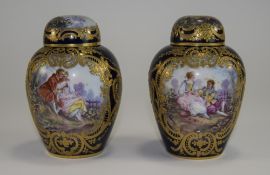 Sevres - Hand Painted and Decorated Pair of Very Fine Porcelain Artist Signed Lidded Vases with