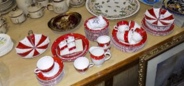 Crown Ford Burslem Tea and Dinner Service with a Red and Polka dot White Spots Design,