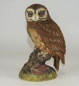 Aynsley Signed Hand Painted Ceramic Bird Figure ' Tawny Owl ' c.1978. Stands 8 Inches High.