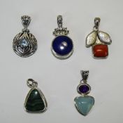 A Good Collection of Large Assorted Stone Set, Silver Pendant Drops of Good Quality,