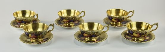 Ainsley Set Of Six Cups And Saucers, Acid Gold Painted Design.