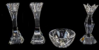 Villeroy and Boch Pair of Fine Cut Crystal Cocktail Club Candlesticks, Signed to Bases.