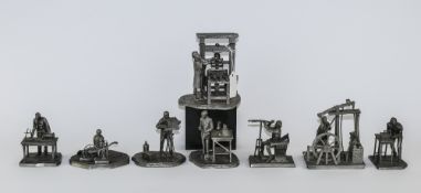 Franklin Mint Deutsches Museum Collection of Eight Highly Detailed Pewter Sculptures / Figures,