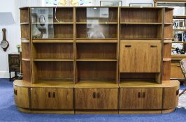G Plan Fresco Teak Wall Unit Comprising 3 Wall Units With Storage Space Glass Fronts And Shelves