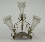 Silver Plated And Glass Three Branch Epergne.