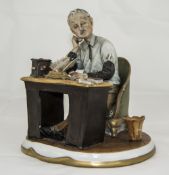 Capodimonte - Good Quality Signed Figure - Man Behind Desk Answering Telephone.