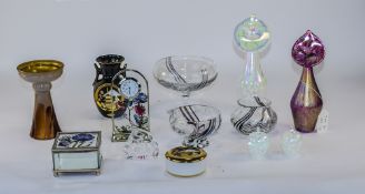 Collection Of Assorted Glass. Comprising Vases, Miniature Clock, Paperweight, Trinket Dish etc.