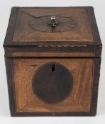 A Georgian Inlaid Tea Caddy, 5 Inches Square with Shell Inlaid Lid, Original Lock.