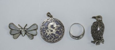 Small Mixed Lot Of Jewellery Comprising Silver Dragon Pendant, Bug Brooch,