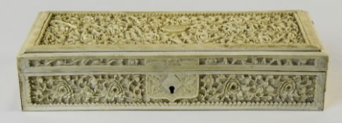 Cantonese - Very Fine Carved Ivory Lidded Glove Box. c.1840's.