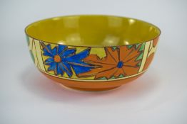 Clarice Cliff Hand Painted Large Footed Havre Bowl, Fantasque Range ' Umbrellas and Rain ' Pattern.