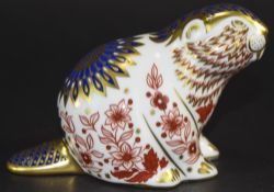 Royal Crown Derby Paperweight ' Beaver ' Gold Stopper, Date 1995. 3.25 Inches High. Mint Condition.