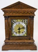 Winterhalder and Hoffmeier Oak Carved Architectural Bracket Clock, with Two Train Movement,