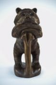 Black Forest Stylised Carved Wooden Bear. Height 13 Inches.