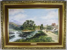 Keith Sutton 1924 - 1991. Titled ' Killin ' Scotland Oil on Canvas. Signed, Framed. 19.5 x 29.