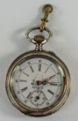 A Ladies Fine Silver Open Faced Pocket Watch with Ornate White Enamel Dial, Gold Fancy Finger,