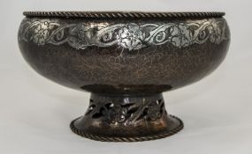 Hugh Wallis Fine Arts and Crafts Planished Copper and Open worked Pedestal Bowl,