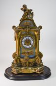 Ormolu-Mounted Mantel Clock, Late 19th Century, Figural Clock With Turquoise Painted Panels,