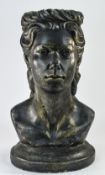 A 20th Century Heavy and Painted Stone - Like Bust of a Young Woman with Strong Features and