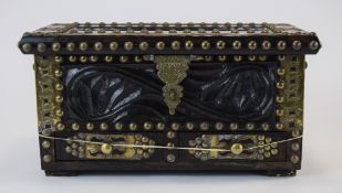 An Unusual Small Brass Mounted Zanzibar Chest Or Work Box, With Two Side Handles,