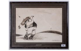 Golf Print by Gary Patterson - The Hook Shot. Copyright 1975. Frame and Glazed. Size 22 x 17 Inches.