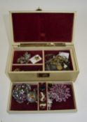 Small Collection Of Costume Jewellery In A Jewellery Box Comprising Brooches, Rings, Cufflinks,