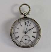 Swiss Silver - Key Wind Open Faced Pocket Watch / Fob with White Porcelain Dial, Subsidiary Dial,