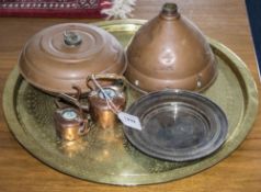 Small Collection Of Metal Wear including copper bed warmers, small copper kettle, large brass