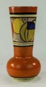 Clarice Cliff Hand Painted Vase ( Melon ) Orange Pattern - Fantasque. c.1930 Stands 9.