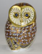 Royal Crown Derby Paperweight ' Barn Owl ' Silver Stopper. Date 1999. Heart Shaped Face. 4.