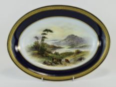 Royal Worcester Hand Painted Oval Shaped Bowl ' Highland Cattle by a River ' Signed J. Stinton.