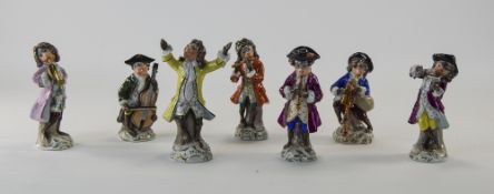 Sitzendorf Porcelain 7 Piece Monkey Band, Comprises Band Leader with Six Musicians. c.