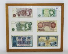 Framed British Banknotes Comprising x2 10 Shillings,