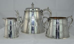 Elkington & Co Very Fine Quality Silver Plated 3 Piece Tea Service with Gilt Interiors. c.