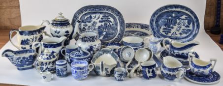 2 Boxes Containing A Quantity Of Blue And White Pottery To Include Cups And Saucers, Bowl, Trinkets,