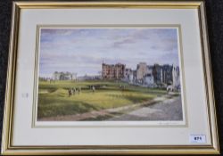 Framed Print Depicting The Old Course St Andrews. Pencil Signed to the Margin.