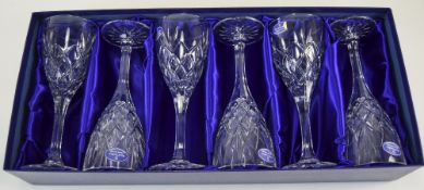 Royal Doulton Set of Six Finest Cut Crystal Wine Glasses. Boxed.