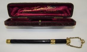Fine Early Mabie Todd Swan Chatelaine Eyedropper In Black, Hard Rubber with Gold Filled