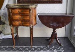 Small Inlaid Side Table, with a Marble Effect Top and Three Drawers. Height 28 Inches.