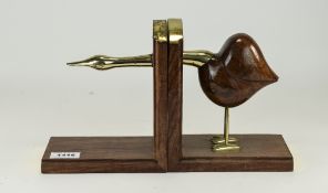 Polished Wood And Brass Book Ends, in the Form of a Goose. Height 7.75 Inches.