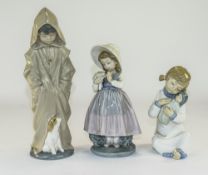 Nao by Lladro Figures ( 3 ) In Total. 1/ Boy Wearing a Hood and Cloak, with Small Dog at Feet. 10.