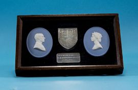 Wedgwood Jasper QE II Silver Jubilee Plaques with solid silver ingot and shield Approx 20x12cm