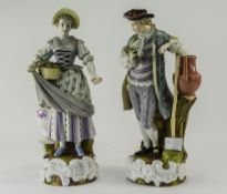 A Fine Pair of Hand Painted 19th Century Dresden Porcelain / Ceramic Figures of a Man and Woman In