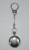 A Silver Combined Hinged Circular Locket and Key Ring, Marked 925 Silver. 4.75 Inches In Length.