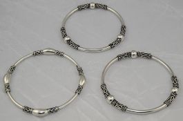 A Trio of Silver Byzantine Style Silver Bangles. Marked for Birmingham 925. Each 2.