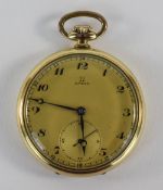 Omega - Fine Slim line Gold Plated Keyless Open Faced Pocket Watch. c.1930's.